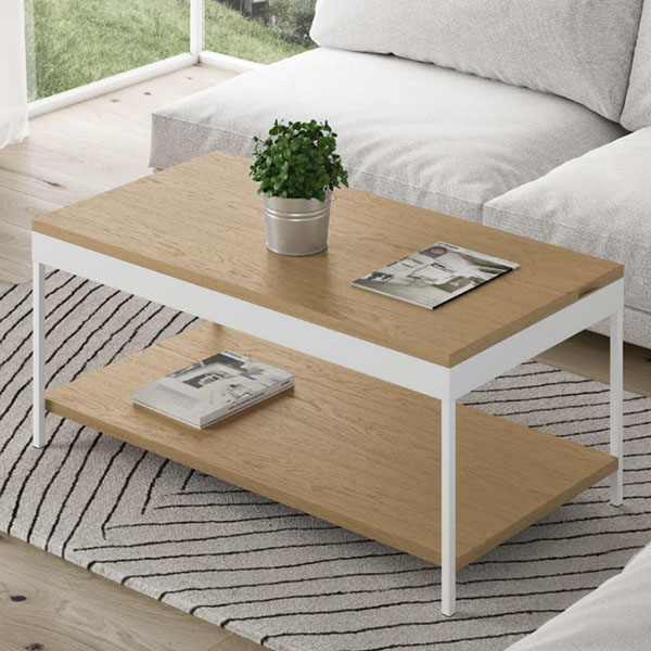 mesa de centro madera y blanca