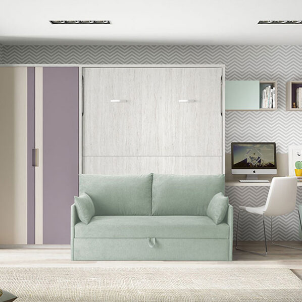 Dormitorio juvenil abatible en madera y azul nube