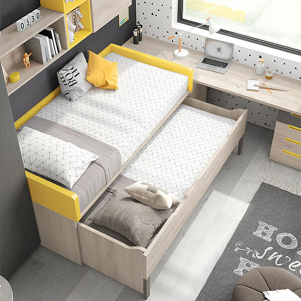 Dormitorio juvenil en madera y ocre