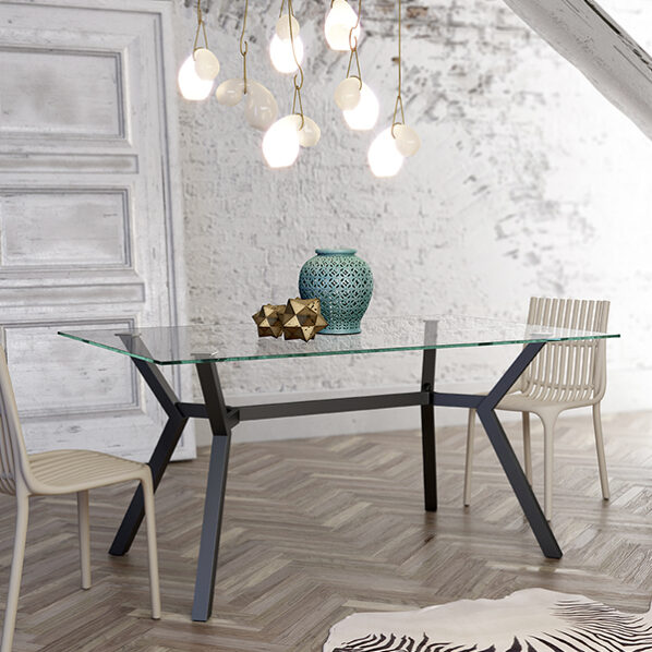 Mesa de comedor rectangular de cristal