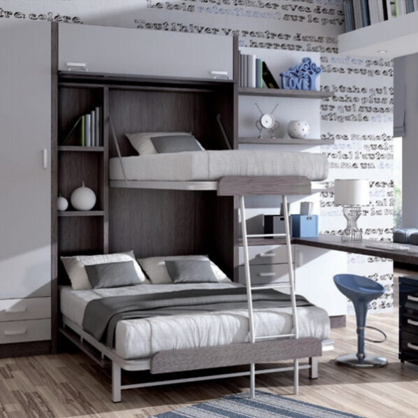 Cama abatible con litera en gris