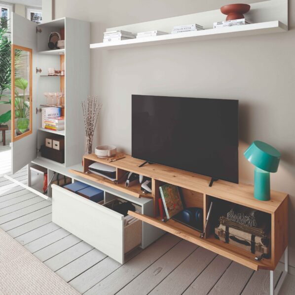 MUEBLE DE SALÓN APILABLE BLANCO Y MADERA 317