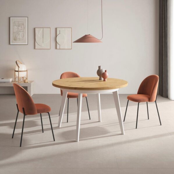 MESA DE COMEDOR REDONDA EXTENSIBLE PATA METÁLICA