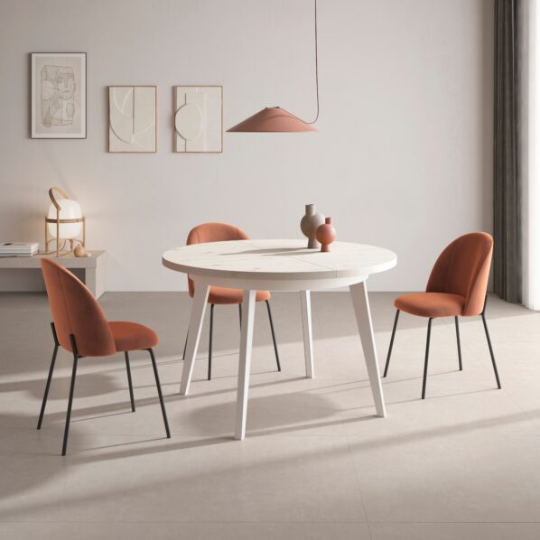 MESA DE COMEDOR REDONDA EXTENSIBLE PATA METÁLICA