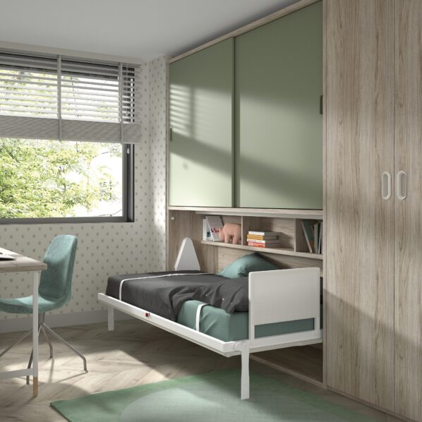 Cama Abatible Horizontal con Zona de Estudio y Armario